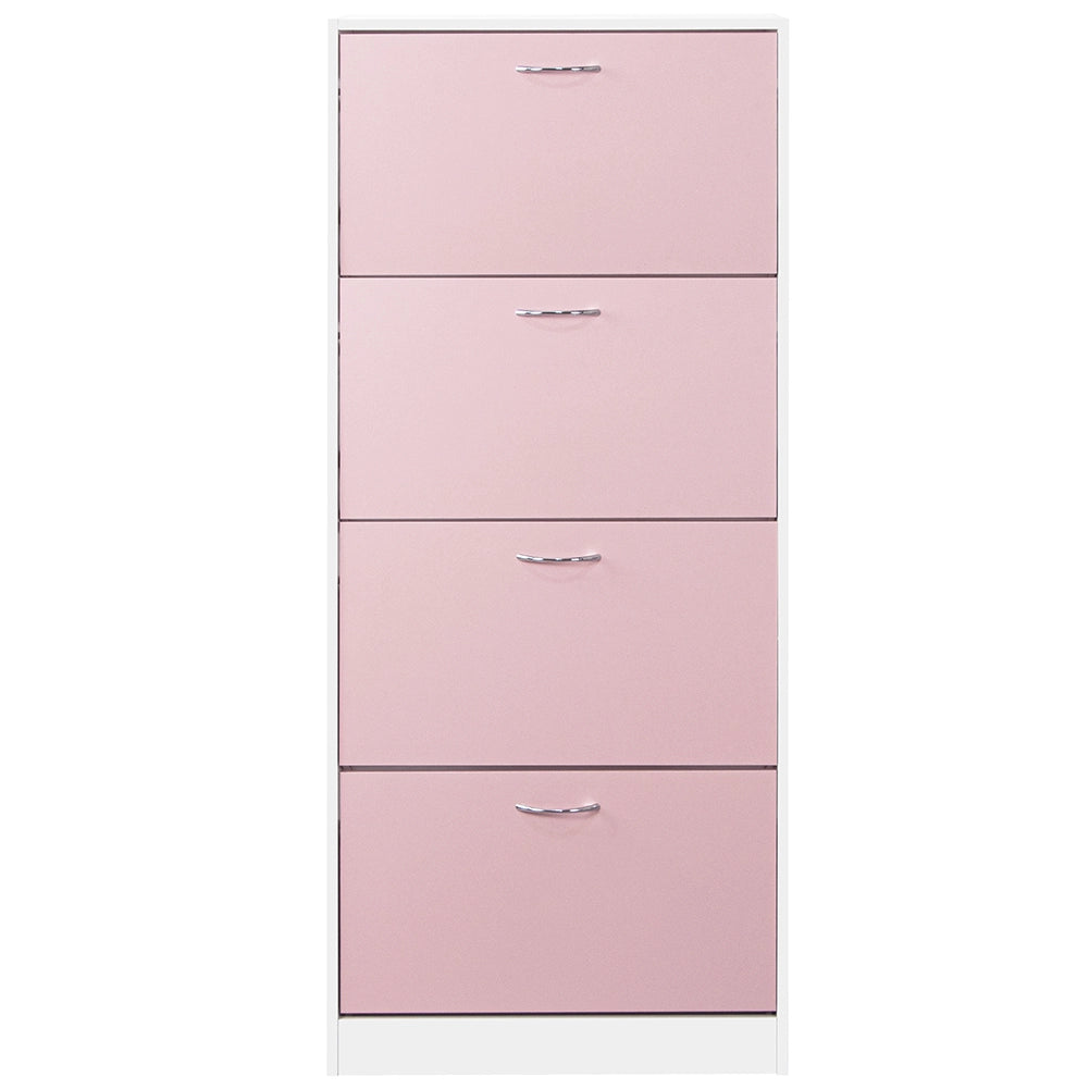 Scarpiera 4Ante Doppia Profondità Salvaspazio Rosa Bianco 63x24H150cm Legno mdf