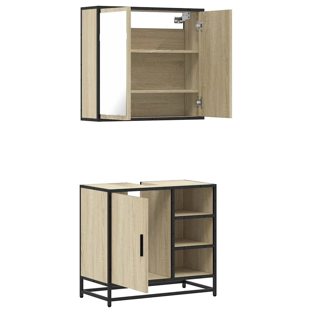 Set Mobili da Bagno | Armadio da bagno 2 pz Rovere Sonoma in Legno Multistrato
