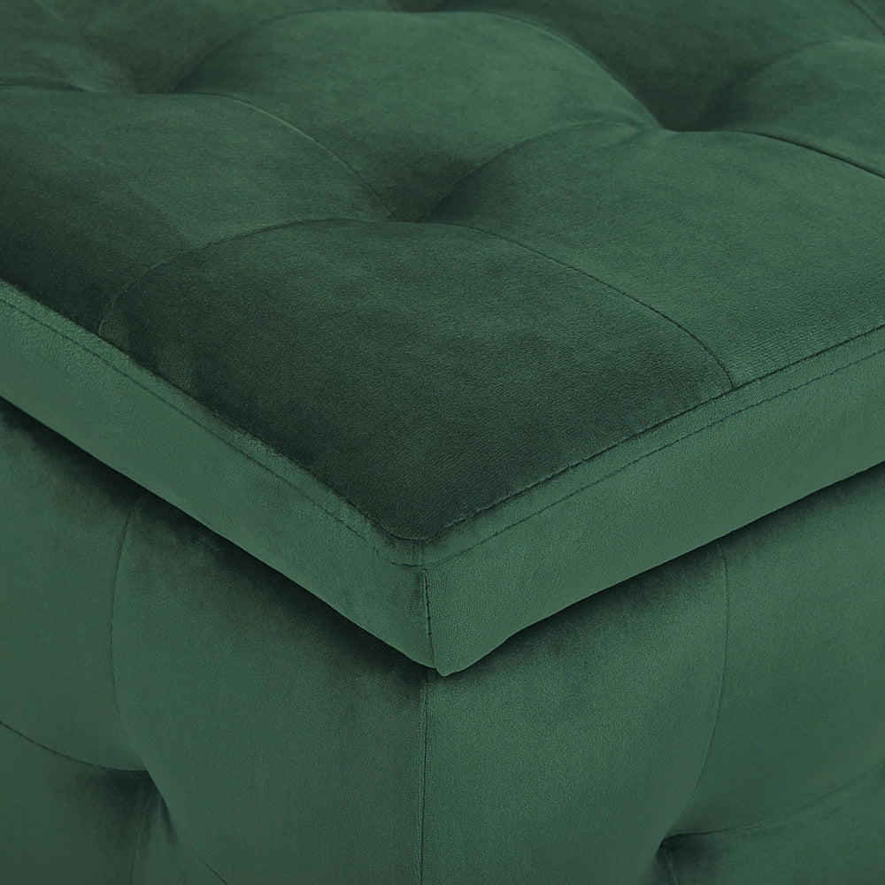 Panca per camera da letto con tappezzeria trapuntata in velluto verde ottomana con contenitore