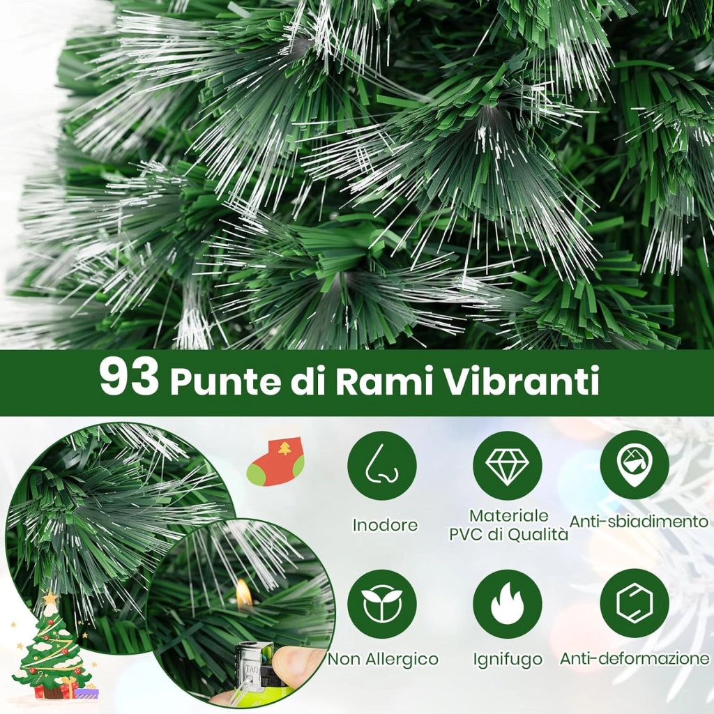 Albero di Natale Artificiale in Fibra Ottica 95 cm | Albero di Natale Pre-Illuminato con 93 Punte di Ramo, Stella Decorativa e Base Metallica, per Casa, Ufficio e Negozio