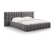Cosmopolitan Design - Letto a cassettone con testiera doppia "Bali" 180x200cm in velluto grigio 
