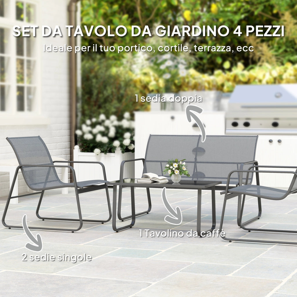 Set Giardino con Tavolino, Panchina e Sedie ¨C Zephmum ¨C Metallo e Texteline Grigio Chiaro