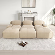 Divano 3 Posti Modulare con 3 Pouf in Tessuto a Coste ¨C MINIMAL ¨C Beige, Braccioli Larghi