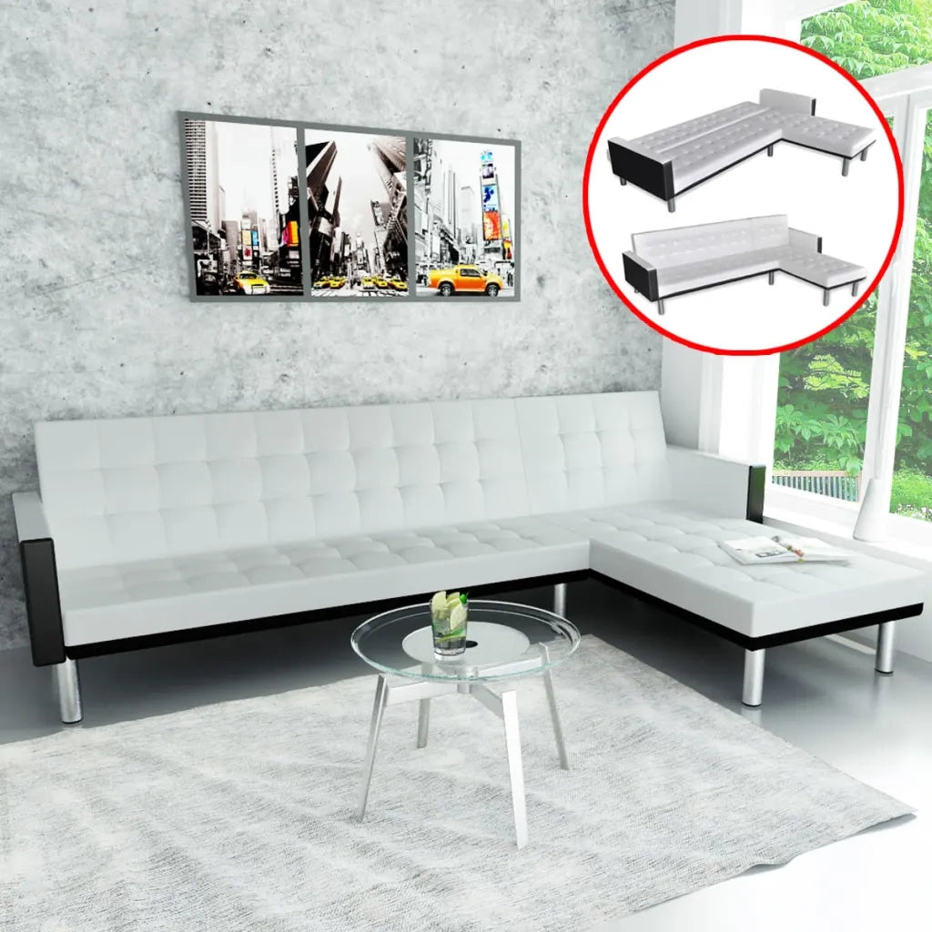 Divano Letto a L in Pelle Artificiale Bianco  cod mxl 18692