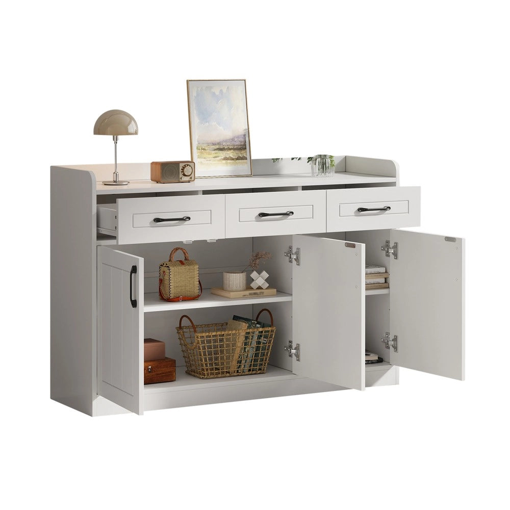Sideboard Wohnzimmerschrank - Zephmum- 120x35x80cm, 3 Schubladen, 3 T¨¹ren, griffe, bianco