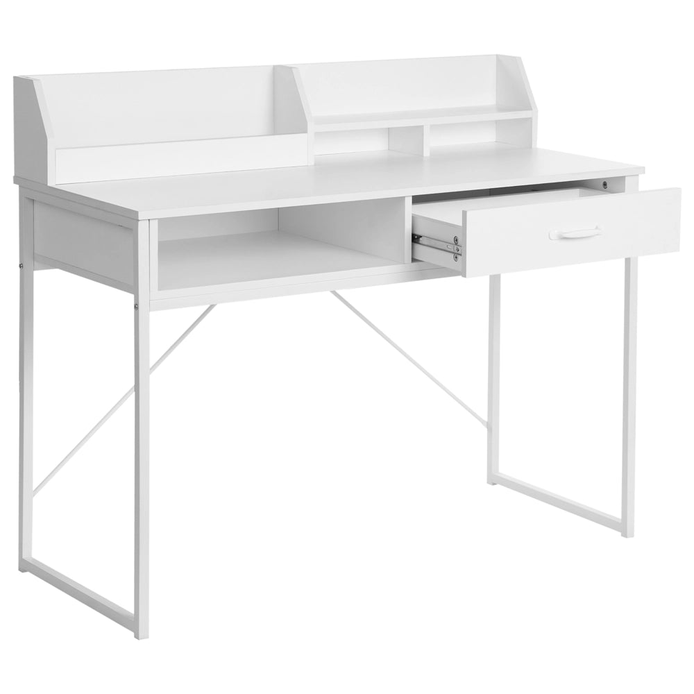 Scrivania da ufficio MDF bianco e gambe in metallo 110 x 50 cm Cassetto Ripiano aperto Scandinavo