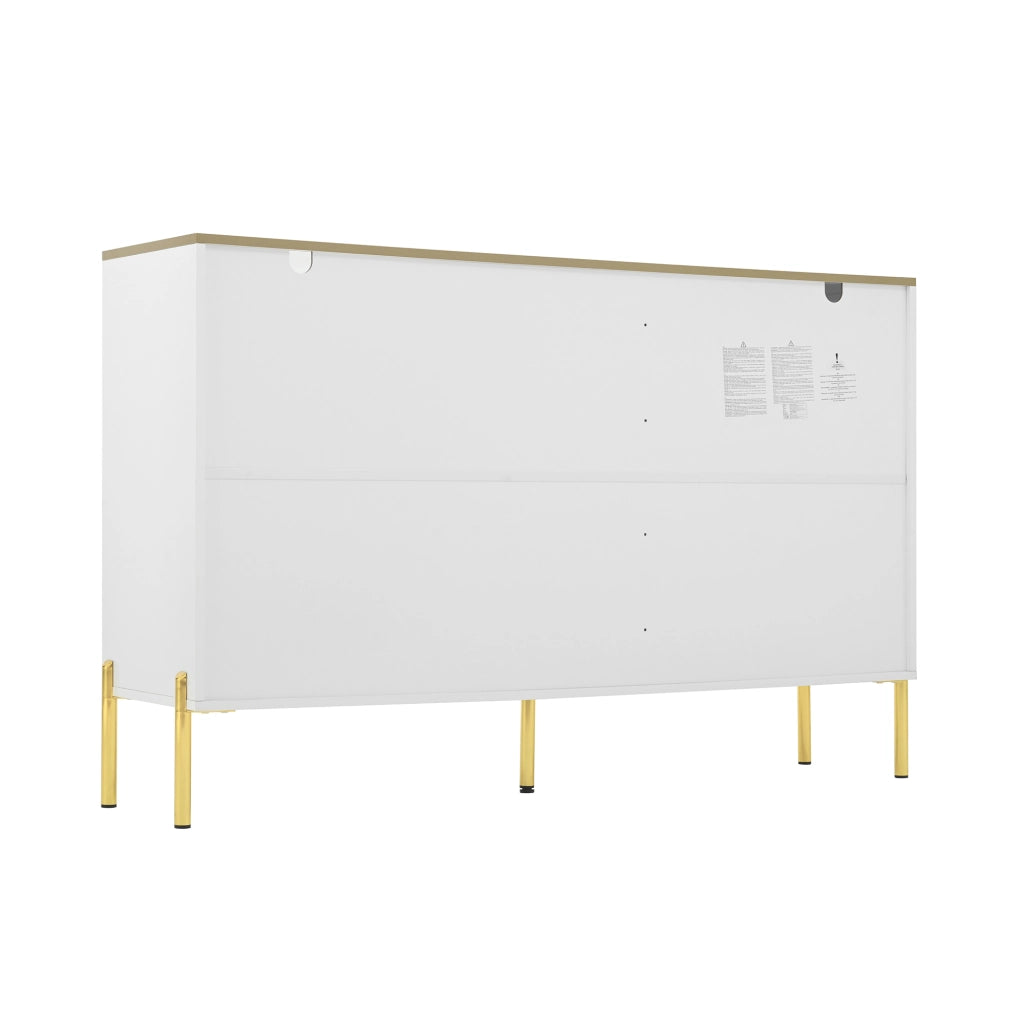 Cassettiera con Ante in Vetro e Cassetti ¨C MINIMAL ¨C Bianco con Inserti Oro, Soggiorno