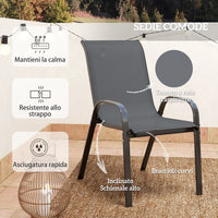 Set 3 Pezzi da Giardino 2 Sedie da Giardino 54x71x93 cm e Tavolino Rotondo Ø60x71 cm in Acciaio Grigio Scuro