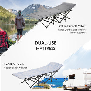 Lettino da Campeggio Pieghevole e Imbottito con Tasca Portaoggetti 188x64,5x53 cm  Grigio chiaro