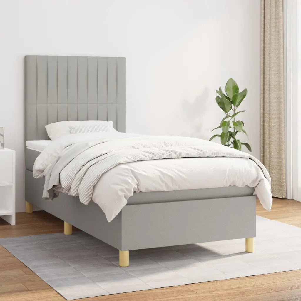 Letto singolo | Letto per adulti | Giroletto a Molle con Materasso Grigio Chiaro 90x200 cm Tessuto