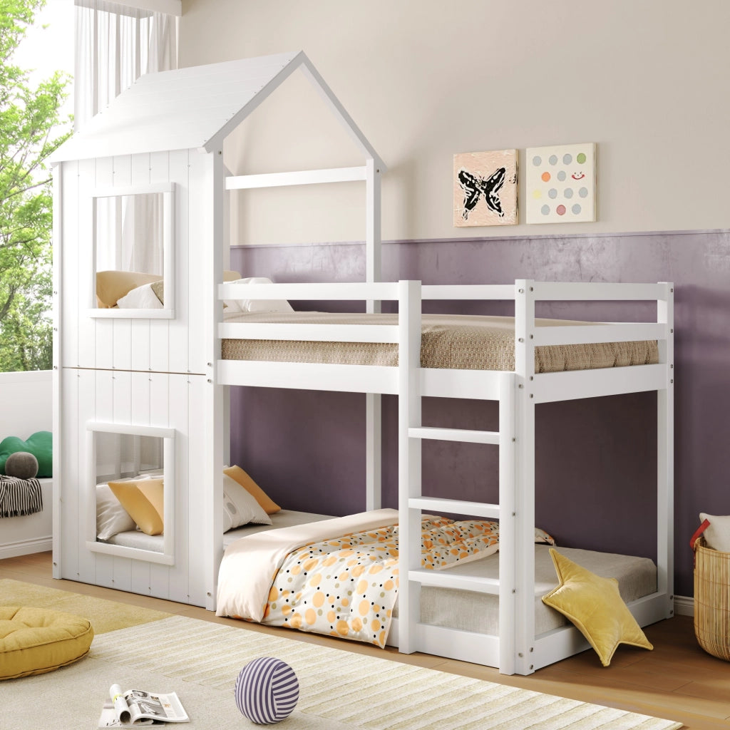 Letto a soppalco per bambini - Zephmum - 90x200 cm - Bianco - Solido, con scala e baldacchino