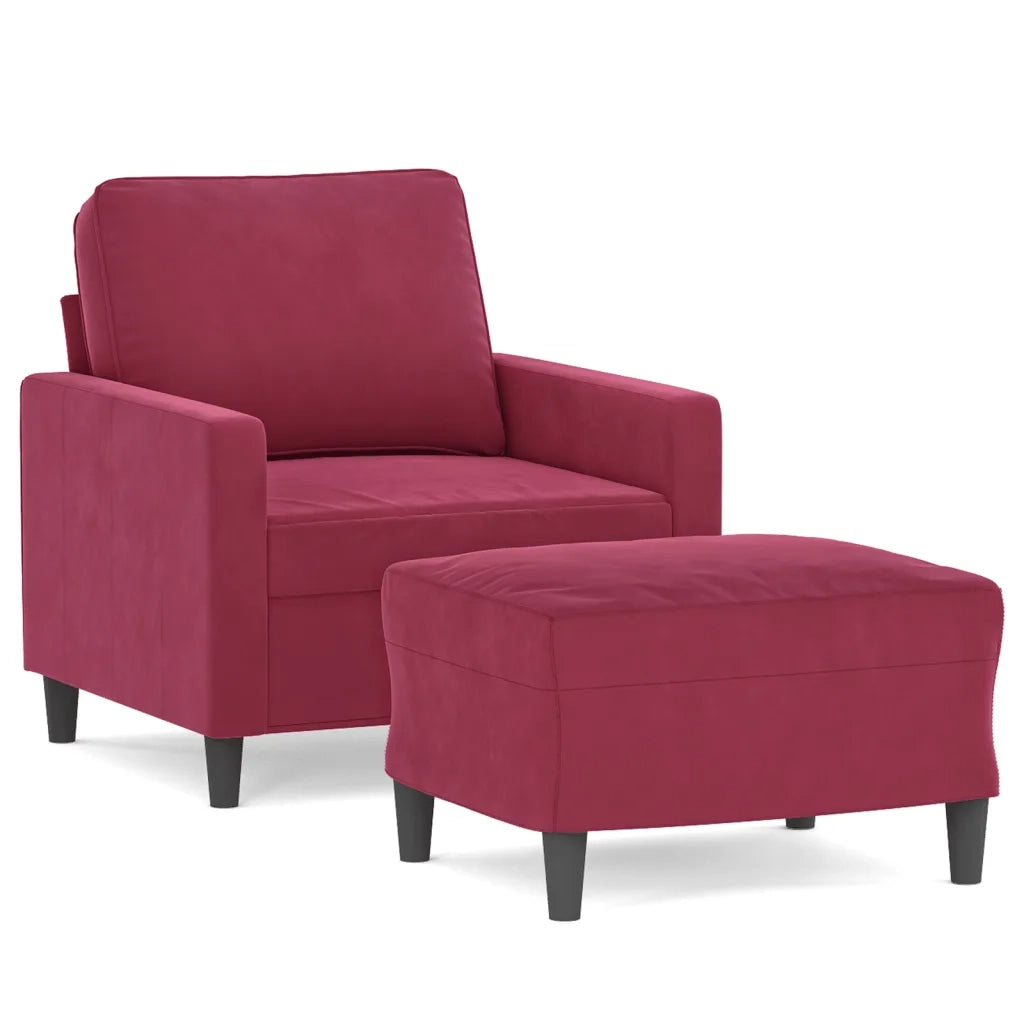 Poltrona con Poggiapiedi Rosso Vino 60 cm in Velluto
