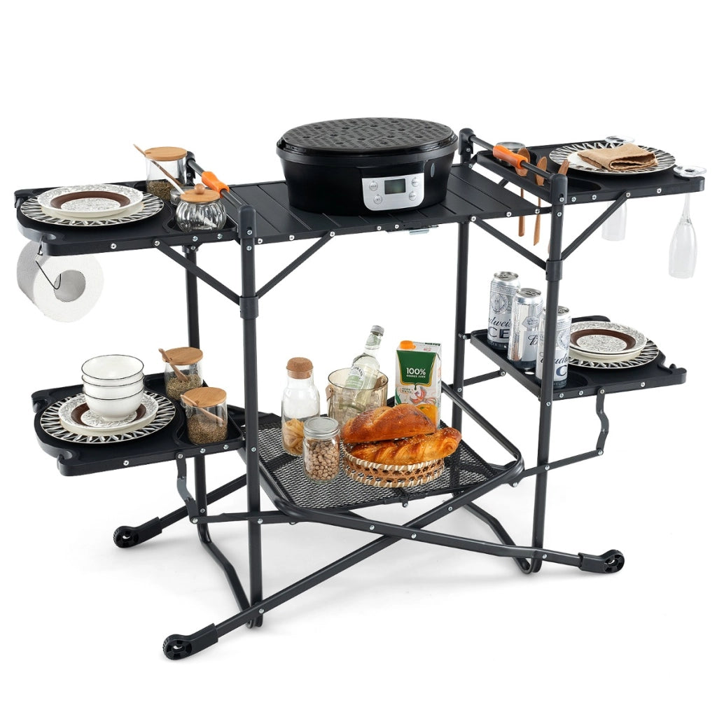 Tavolo da cucina da campeggio con piano in alluminio resistente al calore tavoli laterali, Tavolo pieghevole 135x54x88cm-Tavoli e sedie da campeggio
