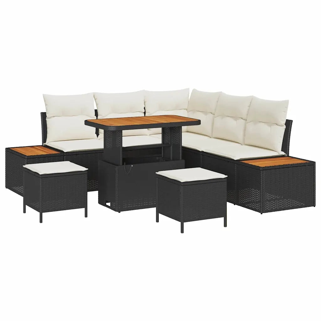 Set Divano da Giardino con cuscino 8 pcs Nero Poly Rattan 3364865