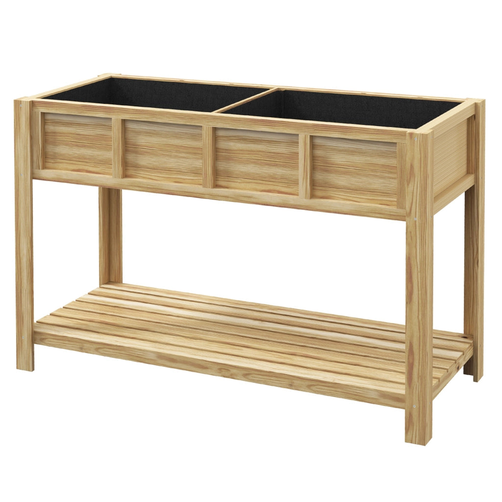 Fioriera Rialzata in Legno con Ripiano Inferiore, Divisorio, Fori di Drenaggio, 115x46x75 cm, Color Legno