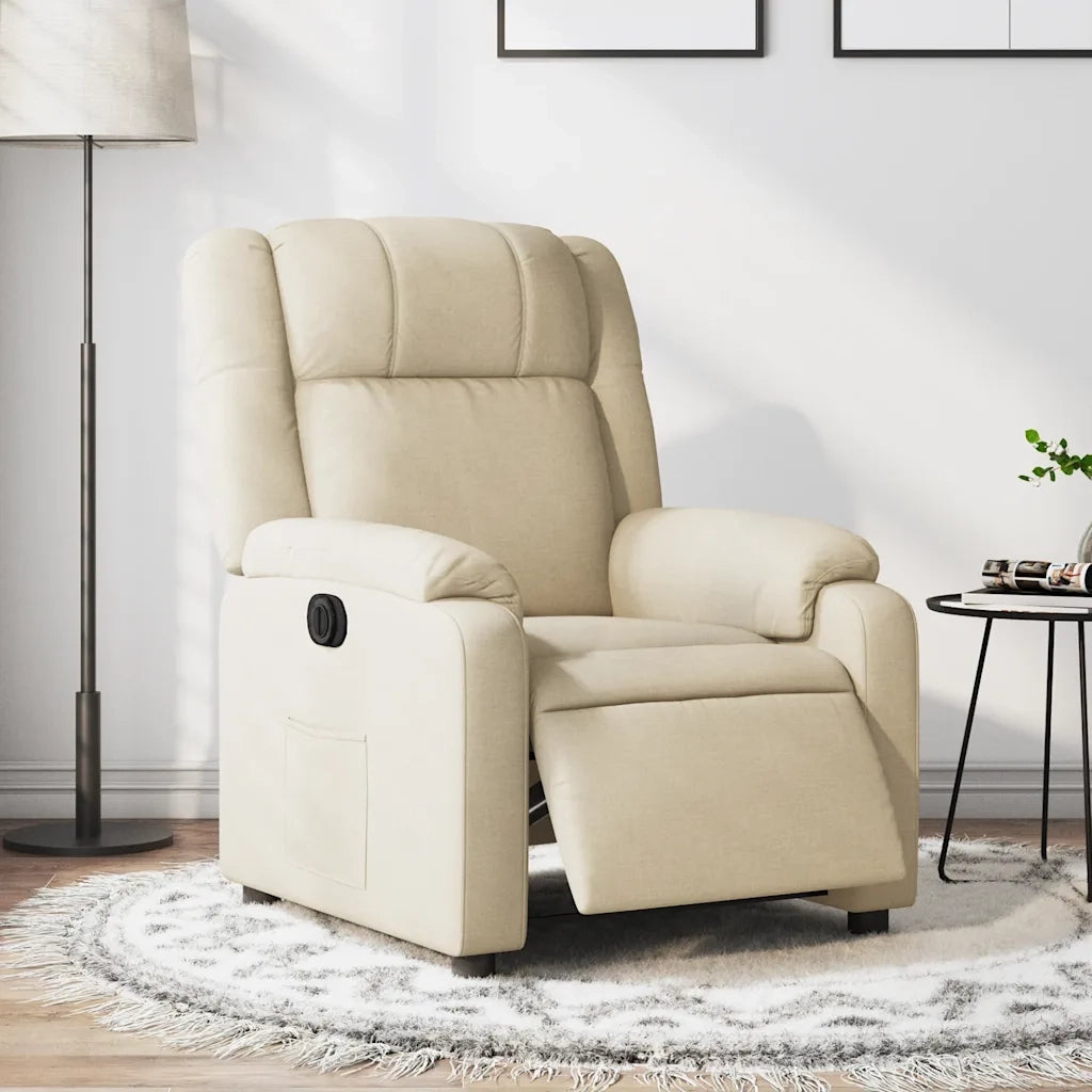 Poltrona Elettrica Reclinabile-Divano Sedia Crema in Tessuto 261774
