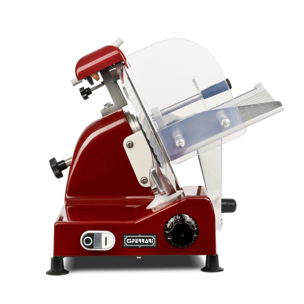 G3 ferrari g20157 affettatrice professionale emilia 250, 240 w, lama inox 25 cm, affilatoio integrato, interruttore a 2 pulsanti, spessore taglio 0-12 mm, piedini antiscivolo, rosso