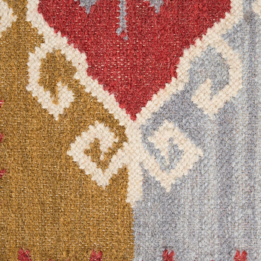 Tappeto Kilim multicolore in lana e cotone 160 x 230 cm Fatto a mano con motivo Boho e frange
