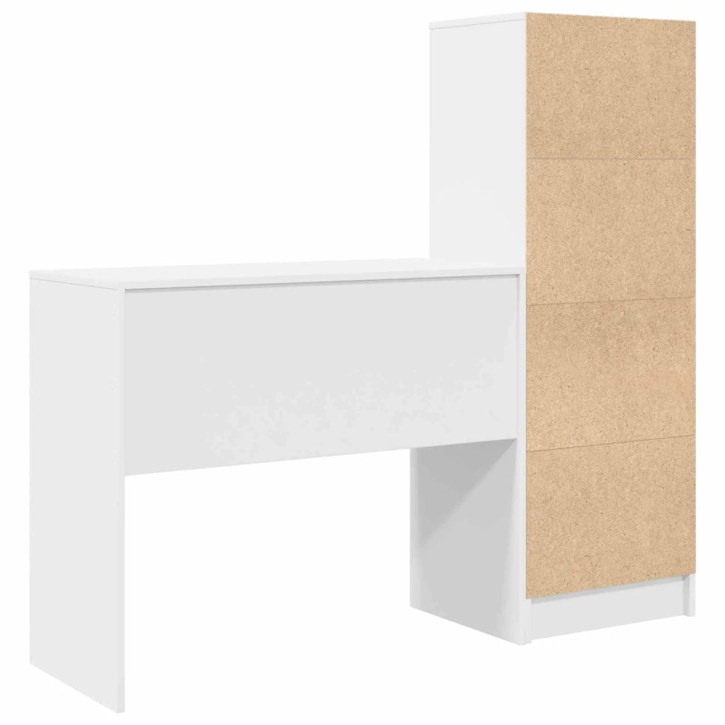 Scrivania | Tavolo da Ufficio con cassetto con lo scaffale 2 pz Bianco