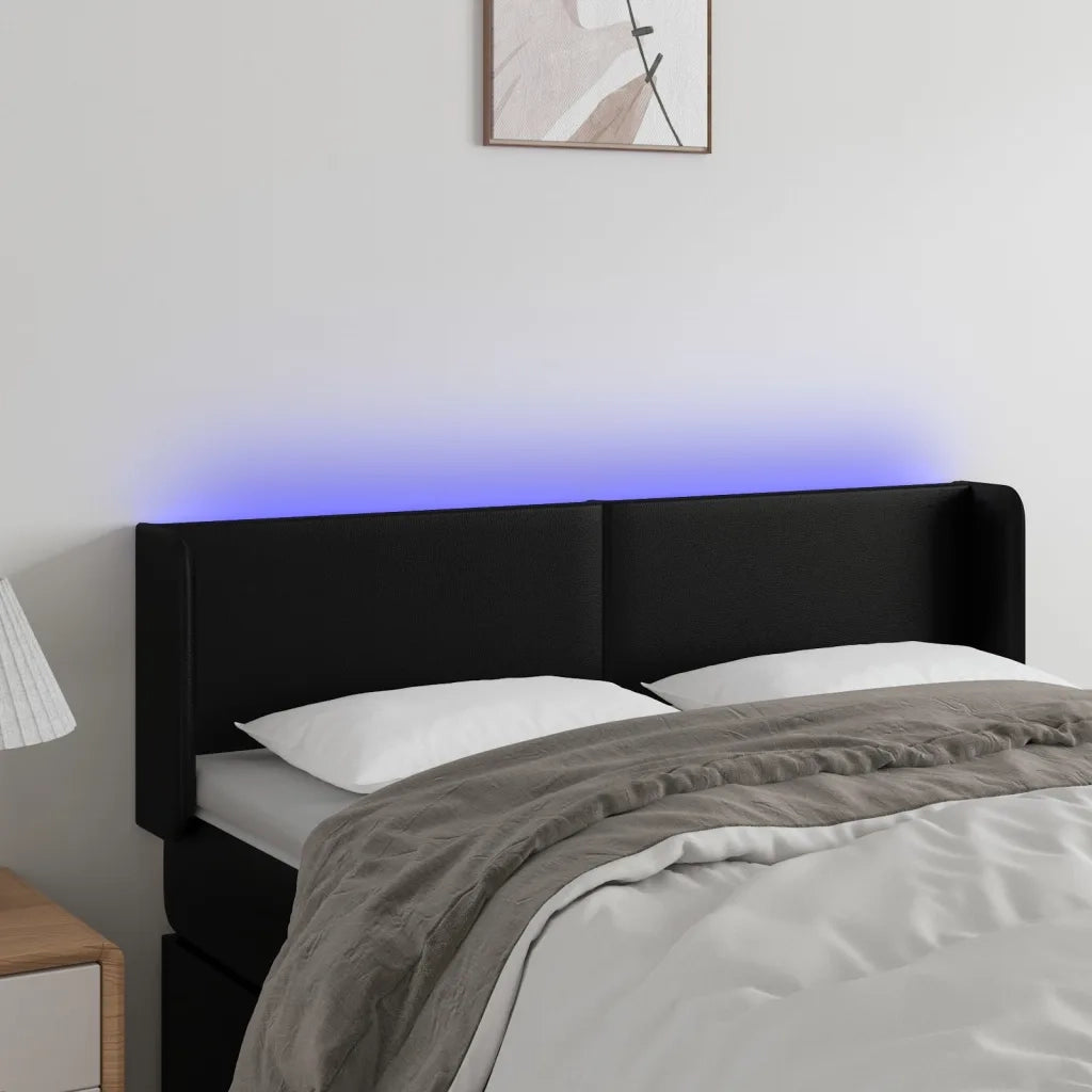 Testiera | Testata a LED Nera 147x16x78/88 cm in Similpelle