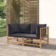 Divani Angolari da Giardino con Cuscini Grigio Scuro 2pz Bambù 3155214