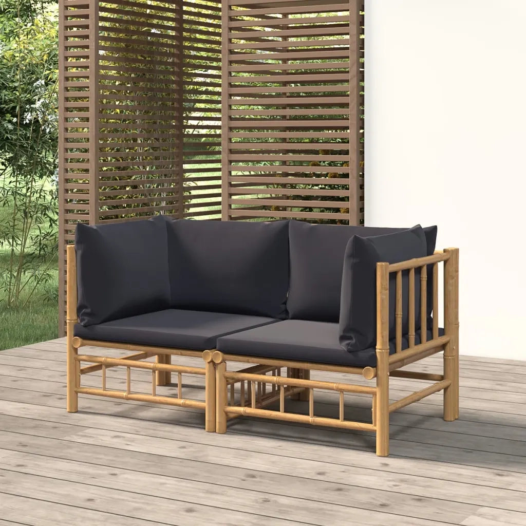 Divani Angolari da Giardino con Cuscini Grigio Scuro 2pz Bambù 3155214