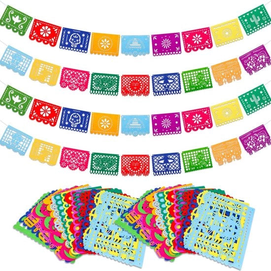 Decorazione di Festa a Tappezzeria - 2 Pezzi - Disegno di Papel Picado - Decorazione per Feste - Giorno dei Morti - Cinco de Mayo - Materiale Sostenibile - Decorazione per Feste