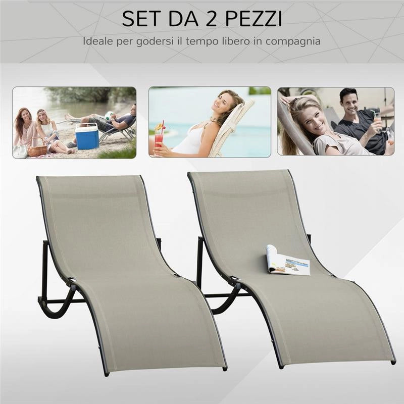 SET 2 SDRAIO DA GIARDINO PIEGHEVOLI 61 X 165 X 63 CM COLORE CACHI