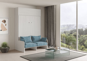 Letto Matrimoniale A Scomparsa 160 Kentaro Con Divano E Pensile Bianco Frassino e Azzurro