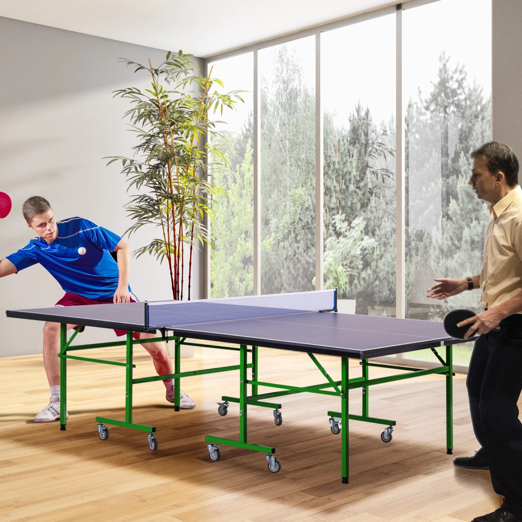 Tavolo da Ping Pong Pieghevole Interno con 8 Ruote 152.5 ¡Á 274 ¡Á 76cm