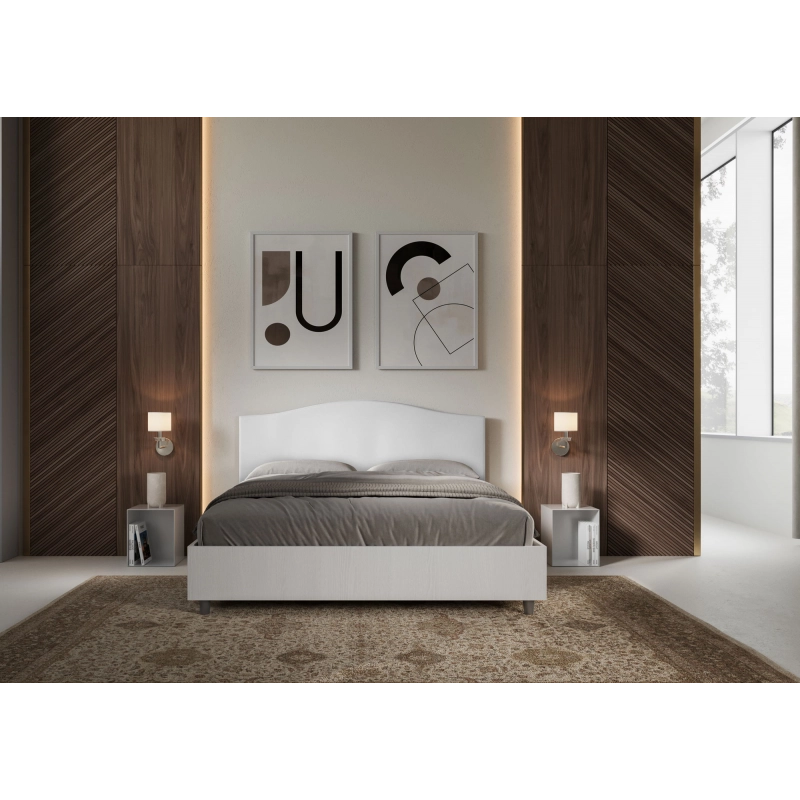 Letto Matrimoniale 160x190 cm struttura bianco frassino testata Grace - Bianco,Similpelle,Con rete