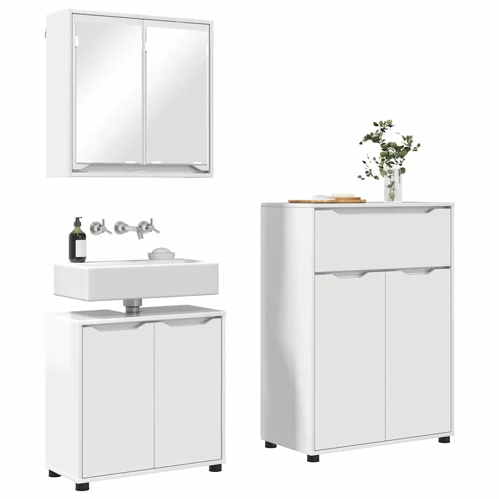 Set di mobili per il bagno con cassetto 3 pcs Bianco Lucido