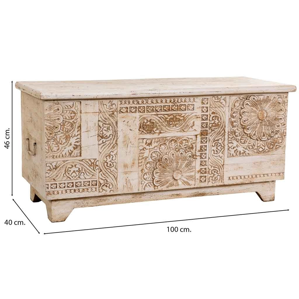Baule in legno beige fatto a mano, 100x40x46h cm