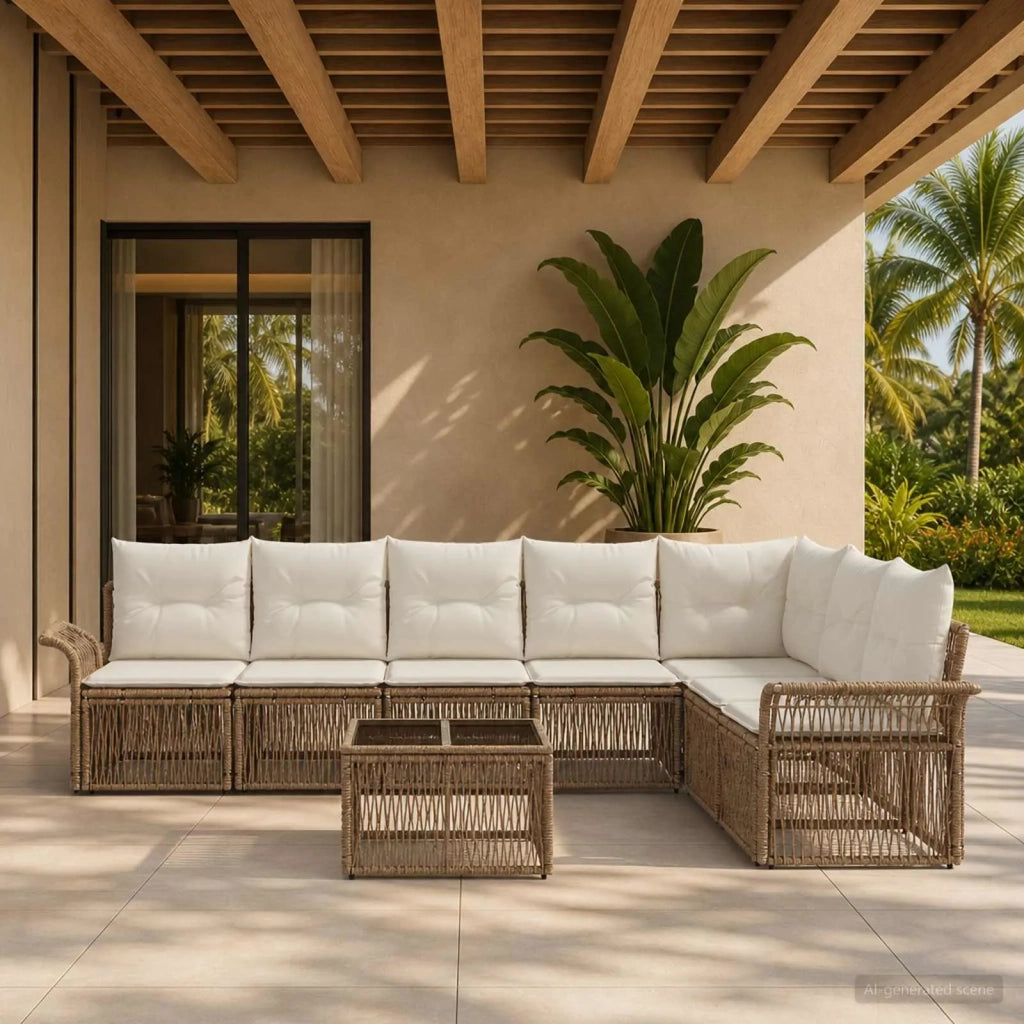 Set Divano da Giardino 8 pcs Beige polyrattan 3434844