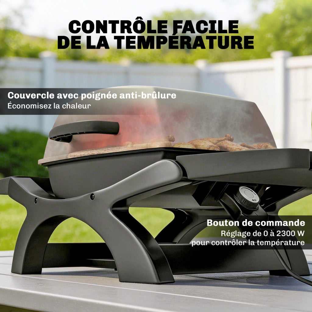 Barbecue elettrico esterno 2300W ¨C zephmum ¨C nero con griglie smaltate e ripiani laterali