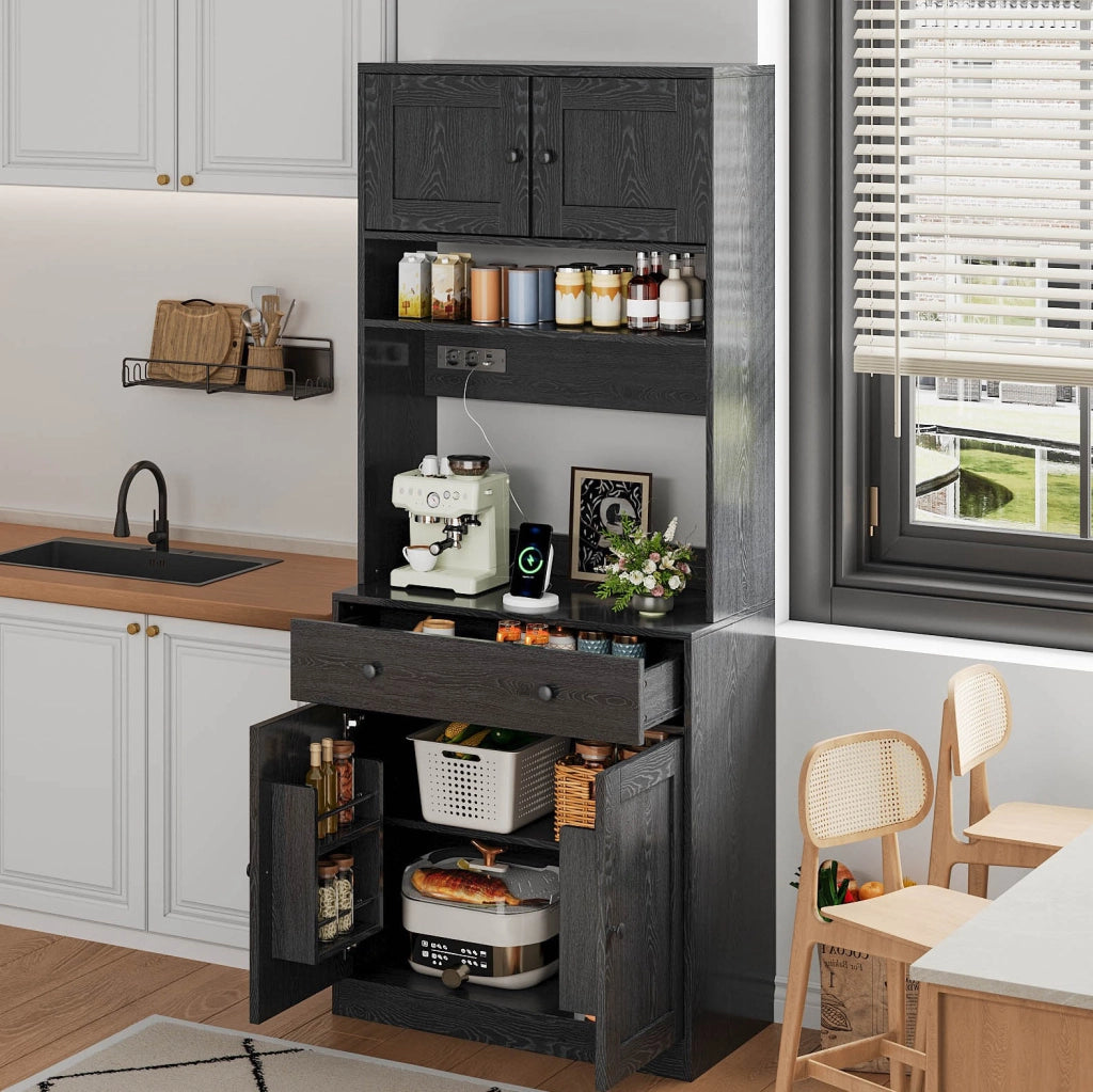 Credenza cucina multifunzione con LED RGB; prese USB e 2 prese AC; 72x40x180 cm; MDF nero