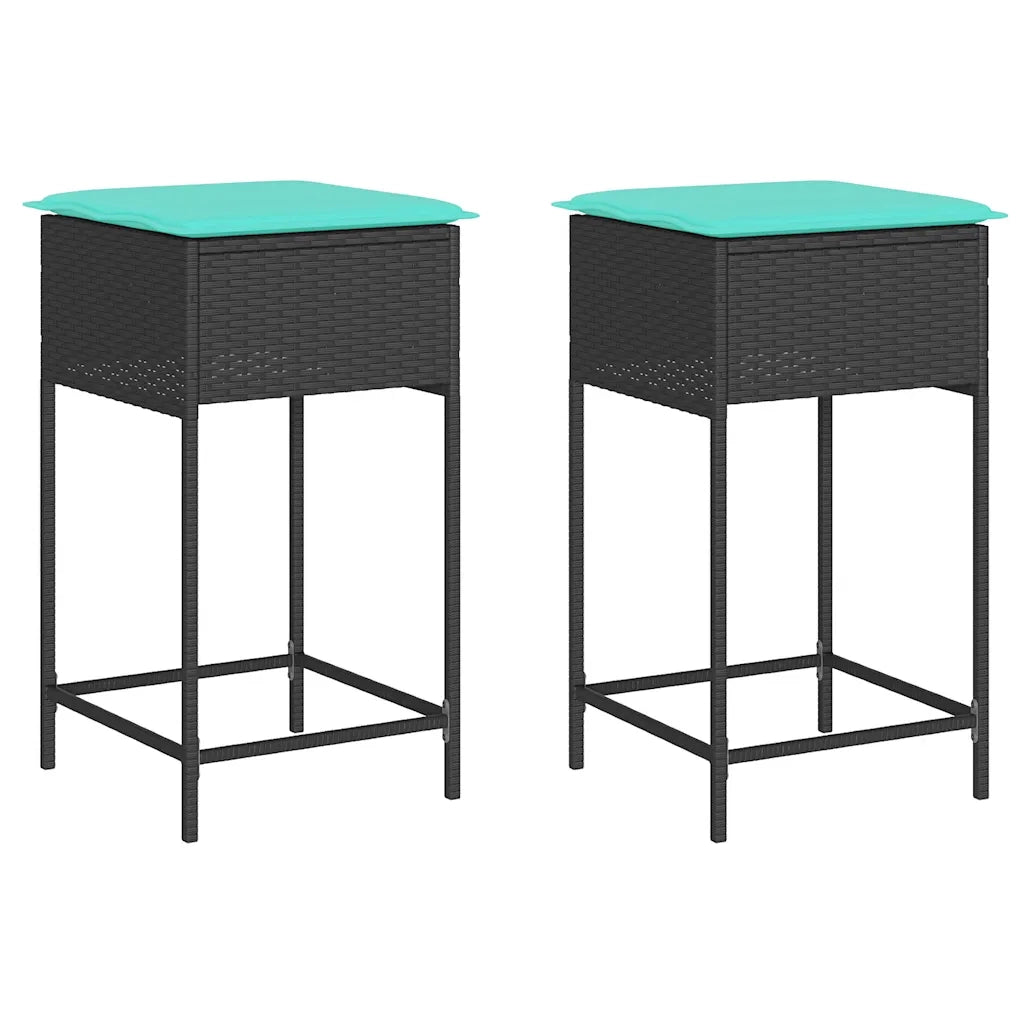 Sgabelli da giardino con Cuscini 2 pz in Polyrattan Nero 368325