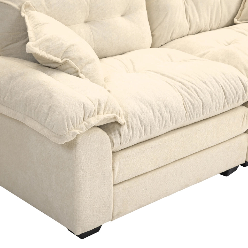 Divano 2 posti in ciniglia con cuscini a doppio strato e seduta profonda beige 214 × 89 × 93 cm