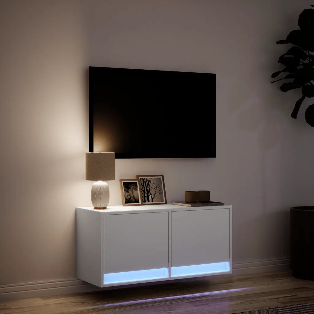 vidaXL Mobile TV a Parete con Luci LED Bianco 80x31x35 cm