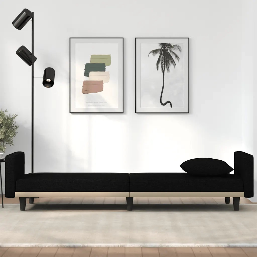 Divano Letto con Cuscini Nero in Tessuto 351877