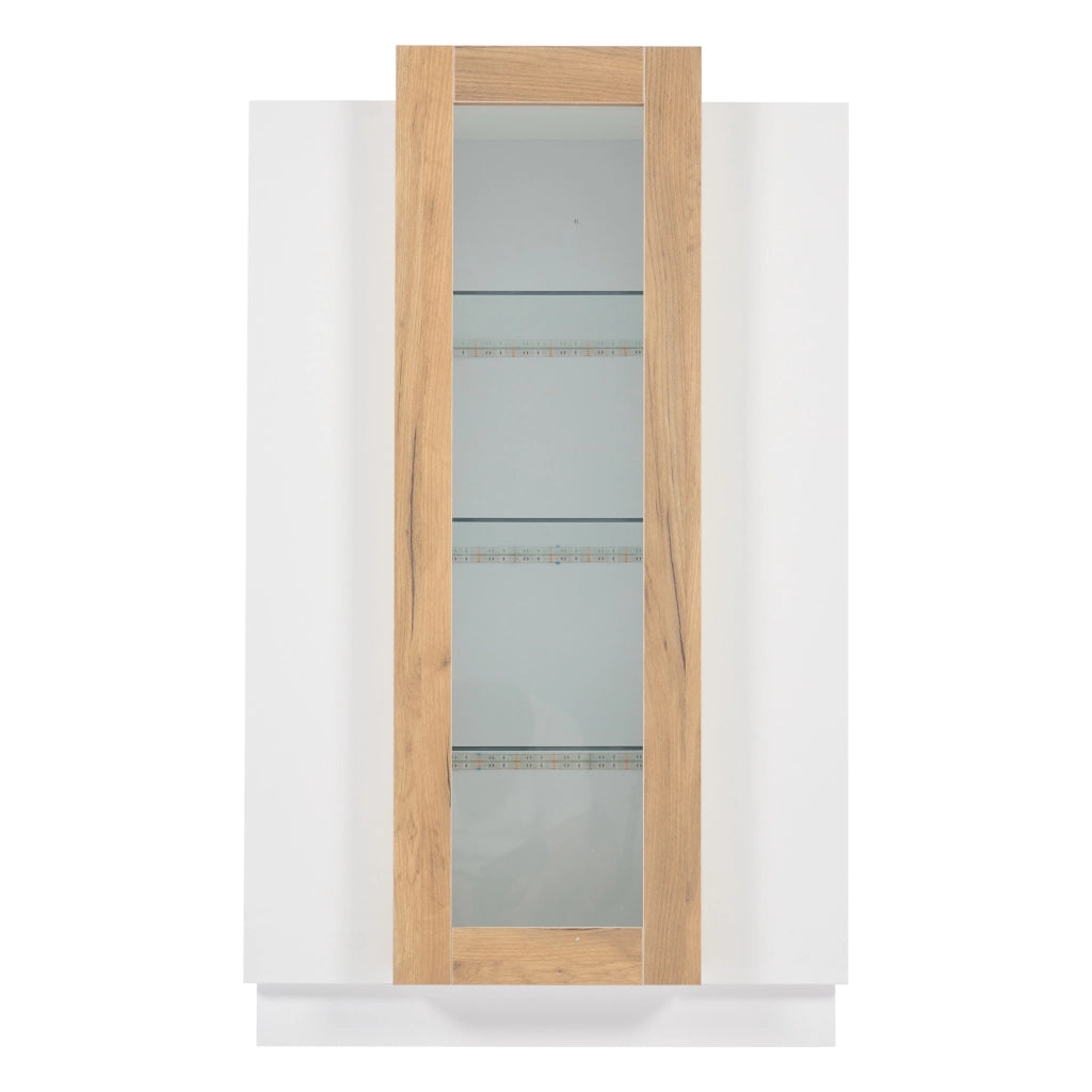 Armadio vetrina per soggiorno - Zephmum - 74x40x120cm - 3 ante trasparenti, LED, scaffali in vetro e cassetto