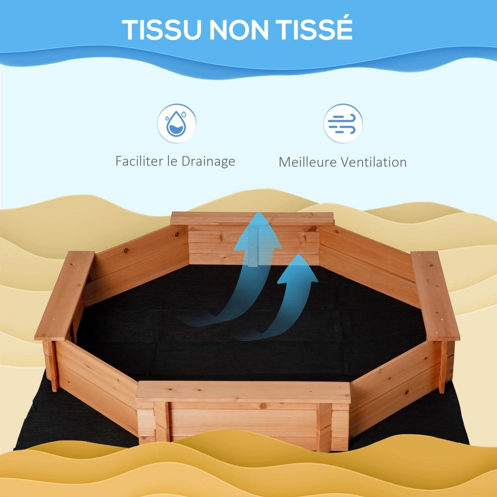 Sandbox in legno massello ottagonale con 4 panche ¨C zephmum ¨C 140x140x21.5 cm arancione