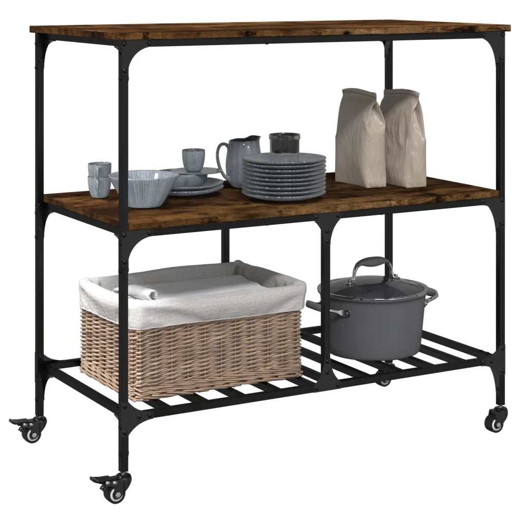 Carrello da Cucina-Scaffale per Cucina Rovere Fumo 100x50x95cm in Legno Multistrato