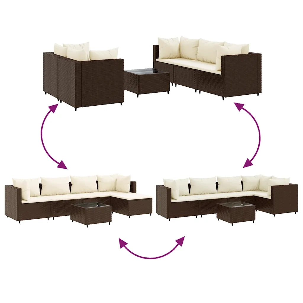 Set Mobili da Giardino 6pz con Cuscini in Polyrattan Marrone 3308017