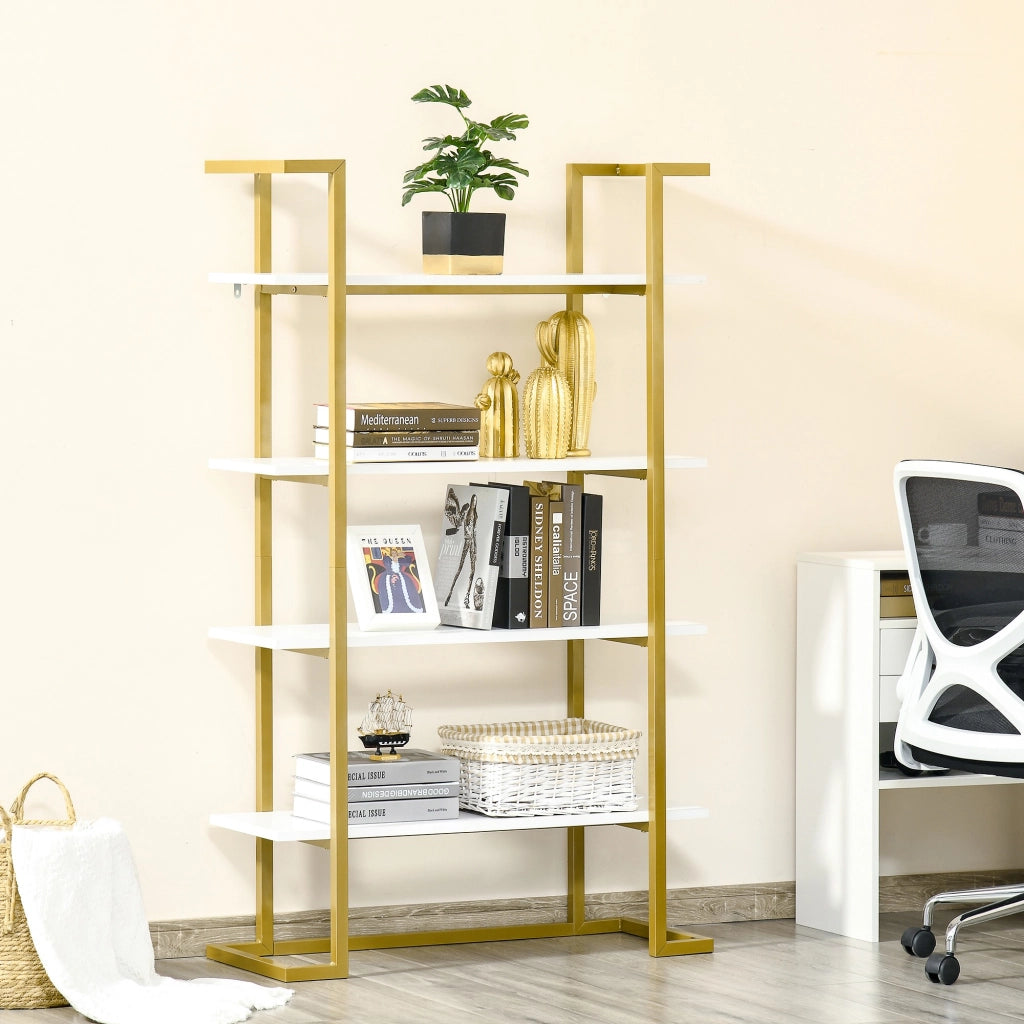 Easycomfort Mobile Libreria a 4 Livelli Rialzato e Multiuso, in MDF e Acciaio, 92x35x152cm