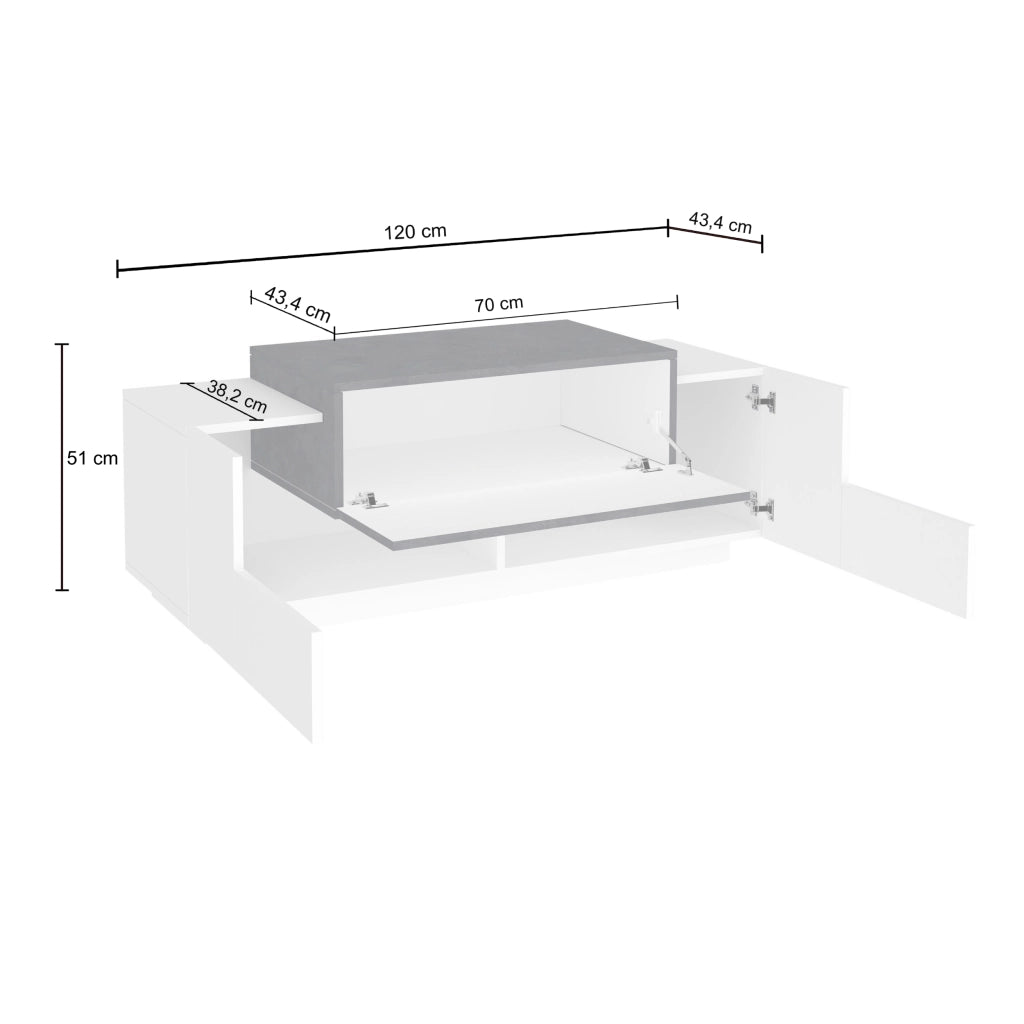 WHOUS Scarpiera a panca Corona 2 ante 1 ribalta bianco lucido/ardesia 120x45x51 cm