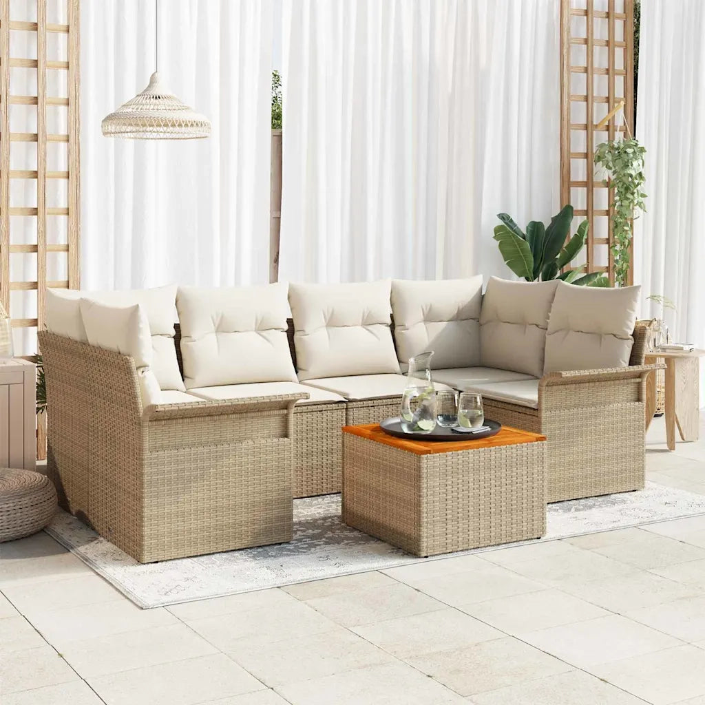Set Divano da Giardino con cuscino 7 pcs Beige polyrattan