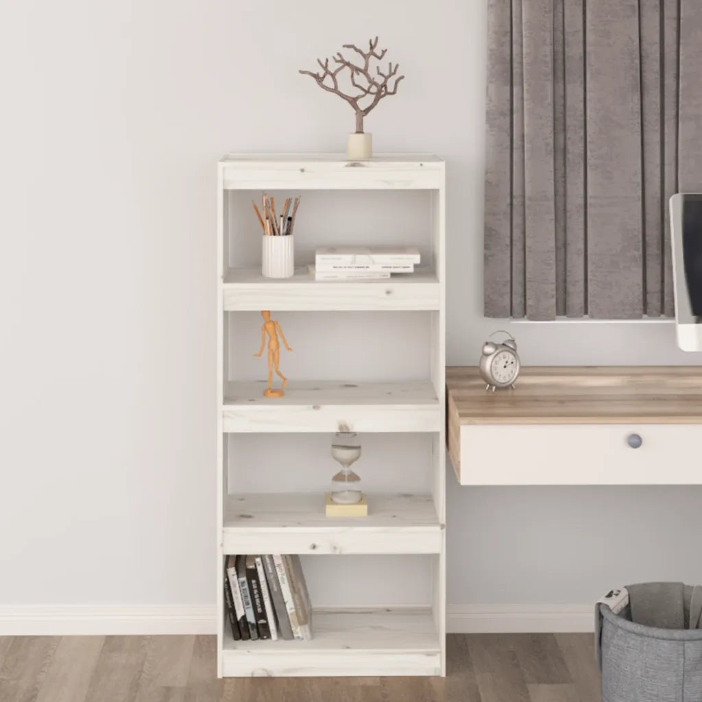 Libreria Divisorio-Scaffale per Libri-Mobile di Stoccaggio Bianco 60x30x135,5 cm Legno Massello di Pino