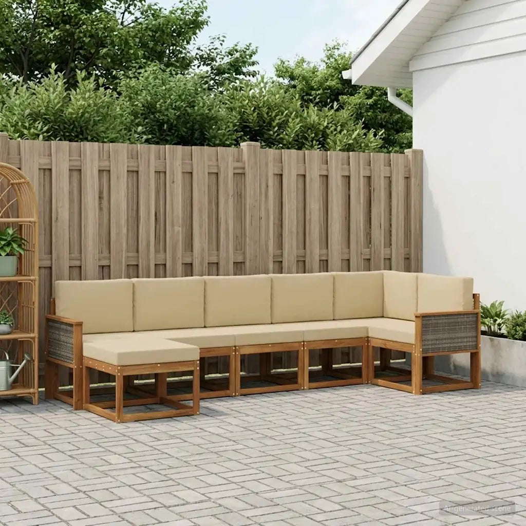 Set di divani da esterno 7 pcs Naturale e Beige Poliestere 3385389