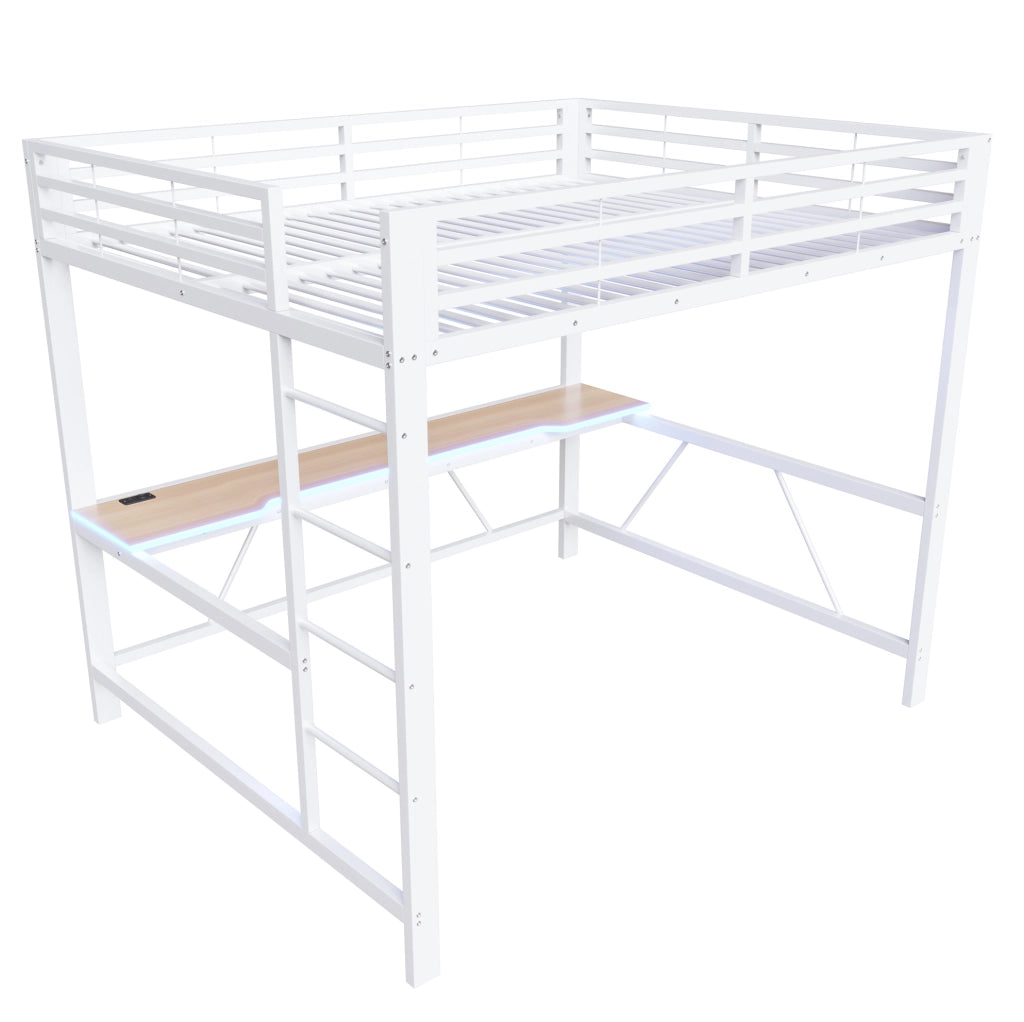 Letto a soppalco gaming 160x200 cm con scrivania e LED; in MDF e metallo; bianco